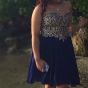 Navy blue with gold accent